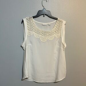 New York & Company Cream Embellished Sleeveless Blouse